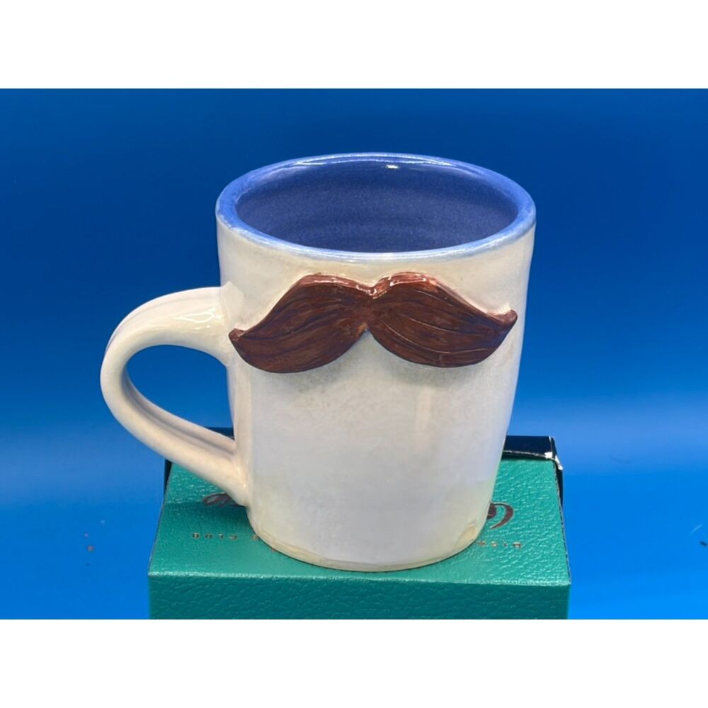 Blue Spruce Hand Thrown Pottery Mustache Mug 12 oz